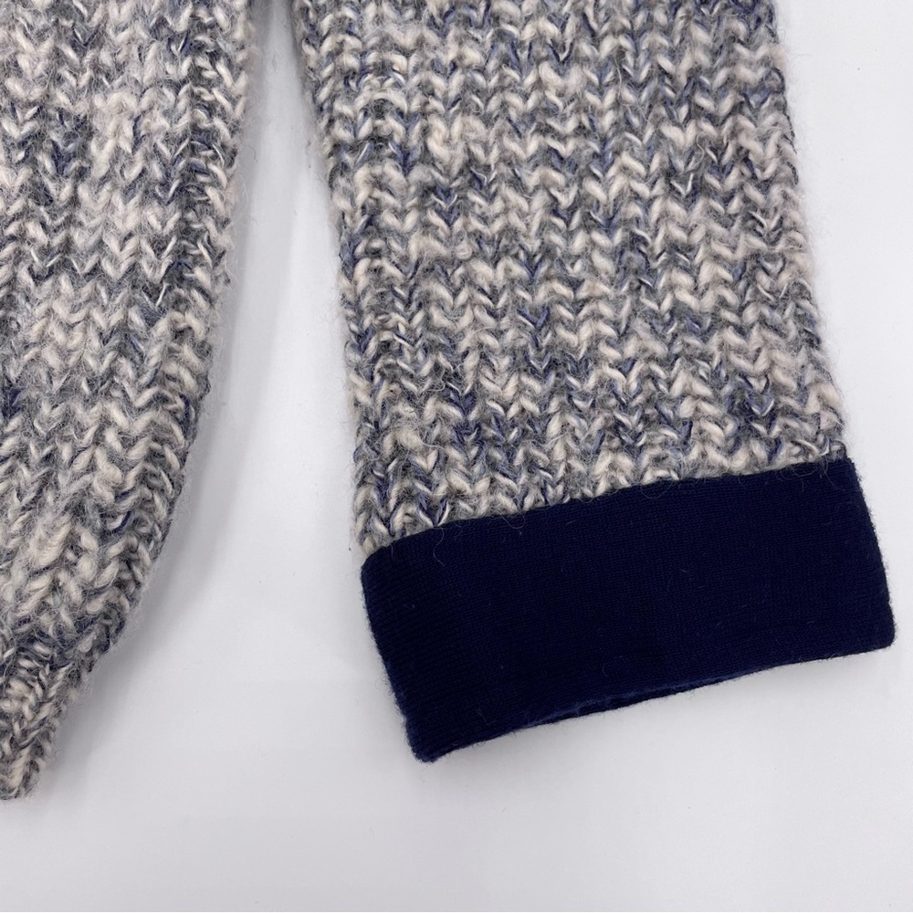 Handmade Cardigan Sweater Variegated Off-White Blue Gray Long Sleeve Wool‎ Women - Picture 9 of 14